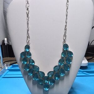 Teardrop Crystal Statement Necklace in Aqua Blue Topaz
